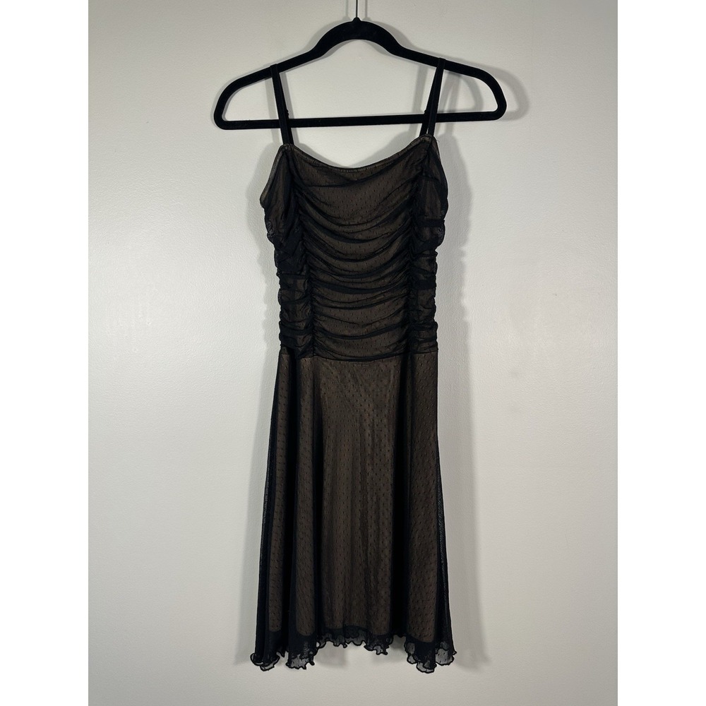 Vintage Y2K La Belle Black Mesh Ruched Dress Womens Small Whimsigoth Fairycore